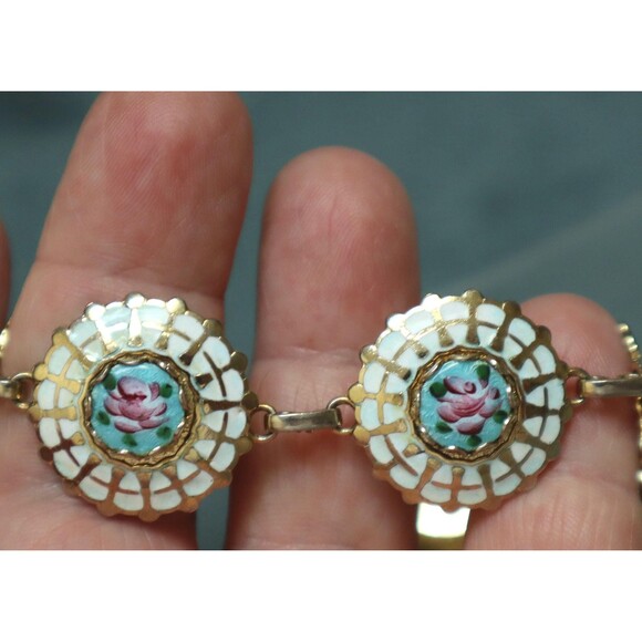 Vintage Guilloche Enamel Rose Bracelet Sunburst - Picture 4 of 5